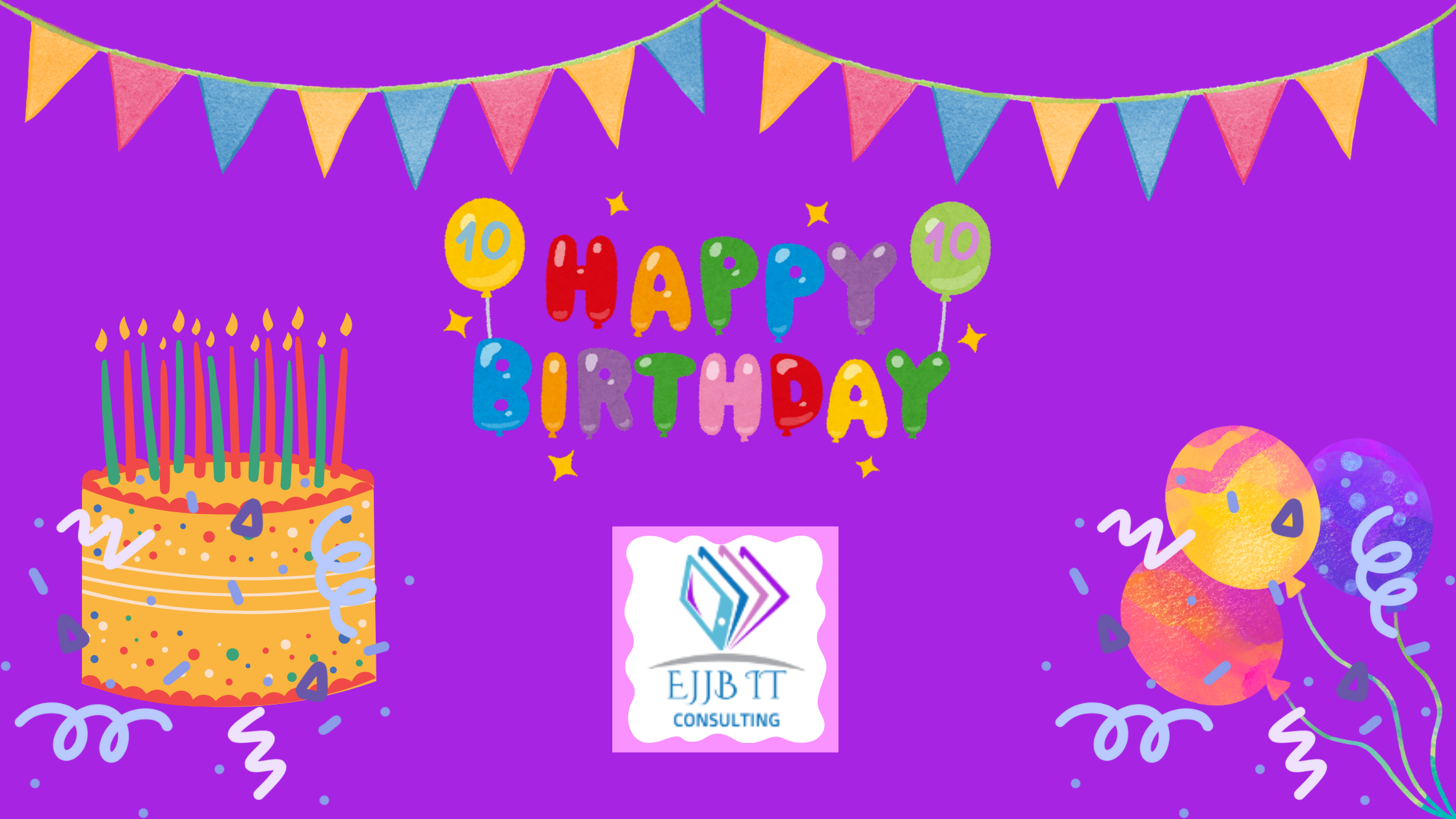 Happy 10th birthday on purple background